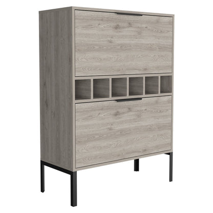 43" Light Gray and Black Wood Console Bar Cabinet With Two Doors HomeRoots