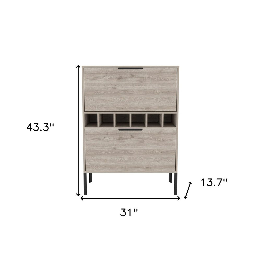 43" Light Gray and Black Wood Console Bar Cabinet With Two Doors HomeRoots