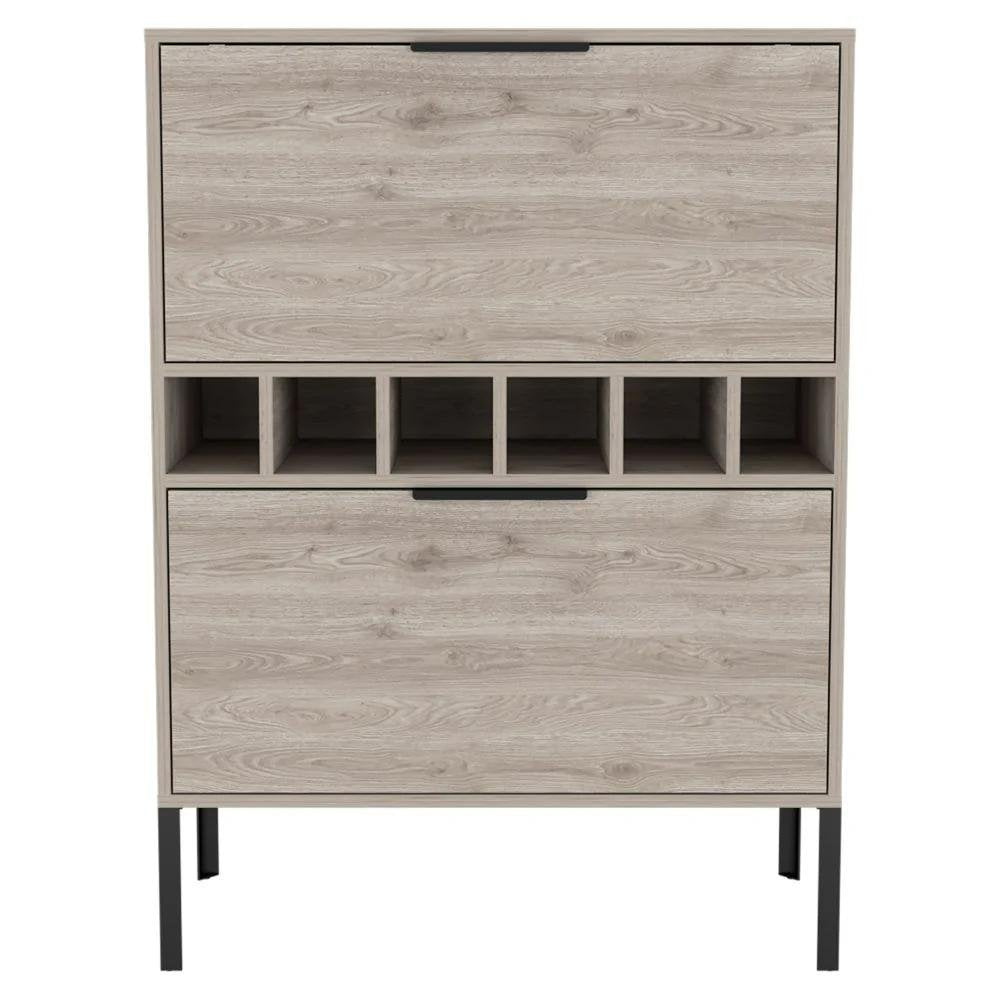 43" Light Gray and Black Wood Console Bar Cabinet With Two Doors HomeRoots