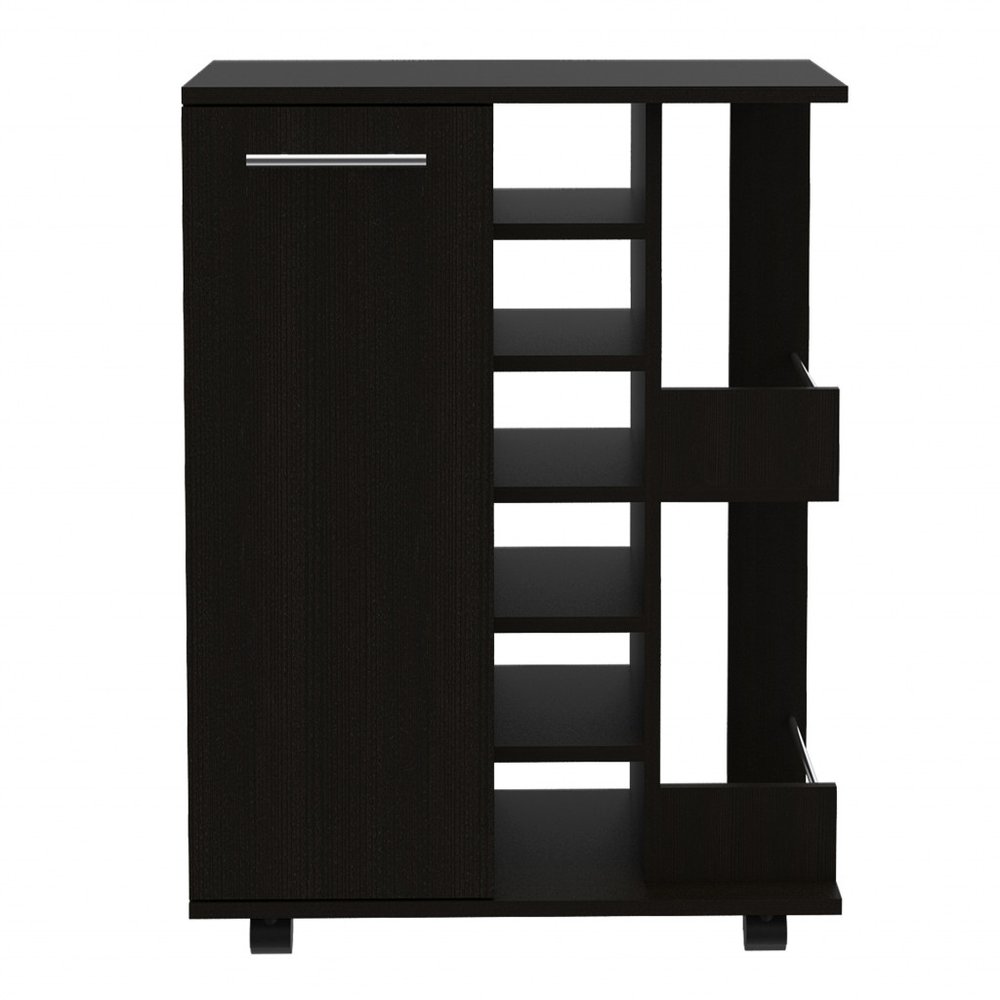 Black Rolling Bar Cart With Wine Storage HomeRoots