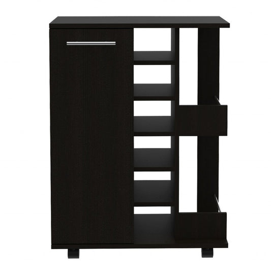 Black Rolling Bar Cart With Wine Storage HomeRoots