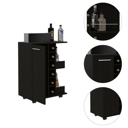 Black Rolling Bar Cart With Wine Storage HomeRoots