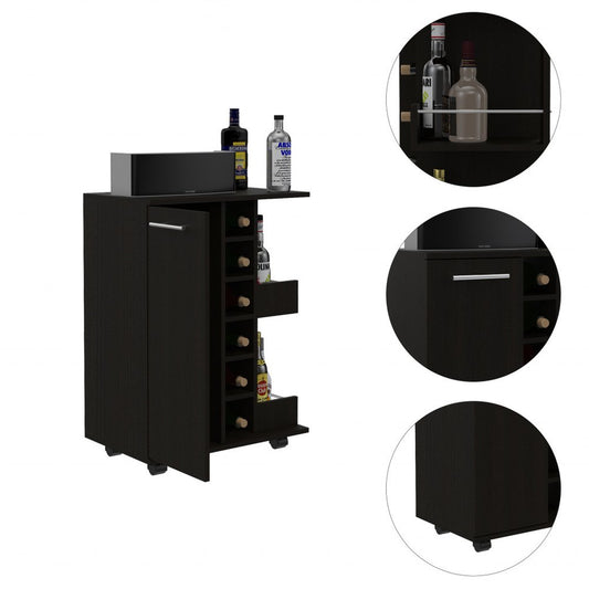 Black Rolling Bar Cart With Wine Storage HomeRoots