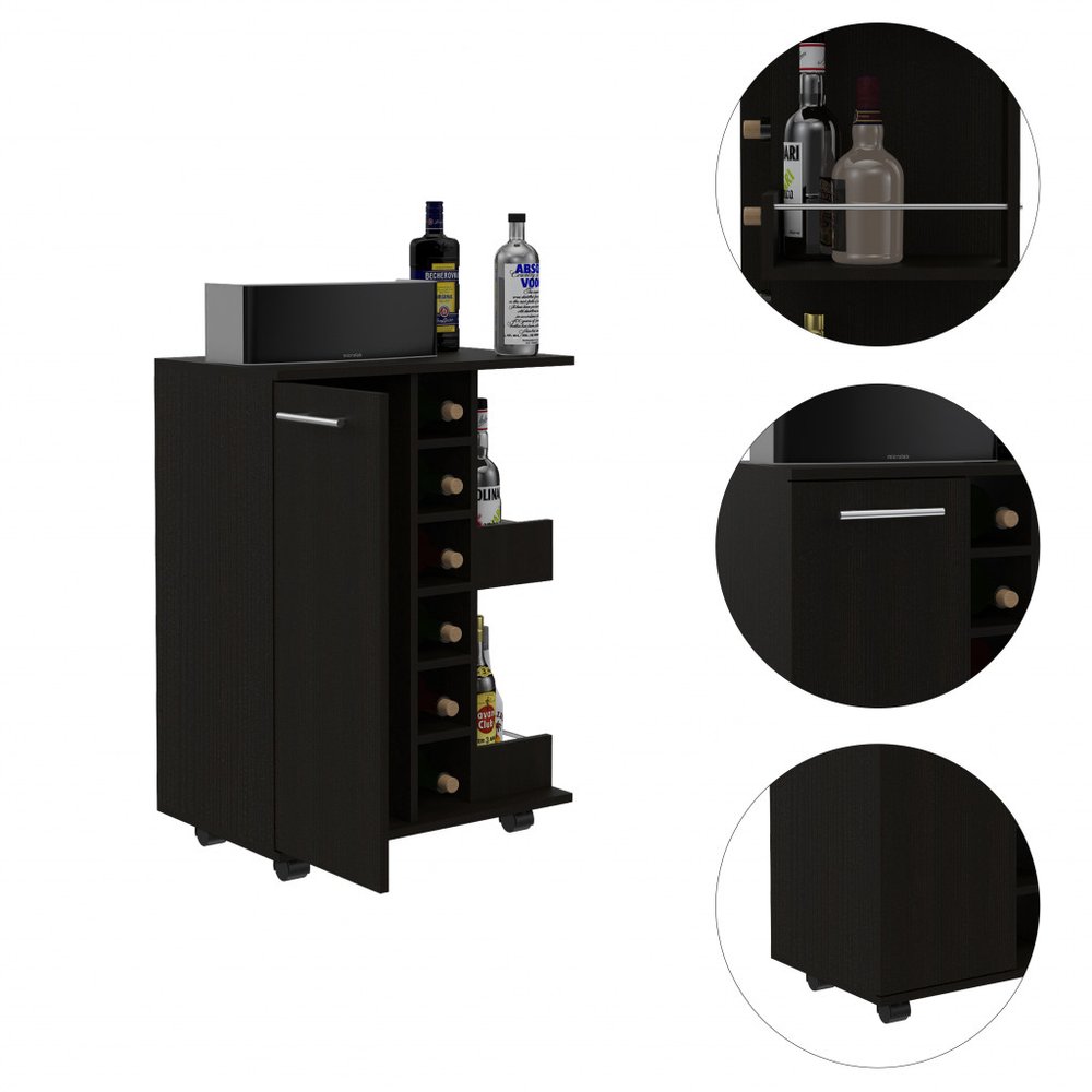 Black Rolling Bar Cart With Wine Storage HomeRoots