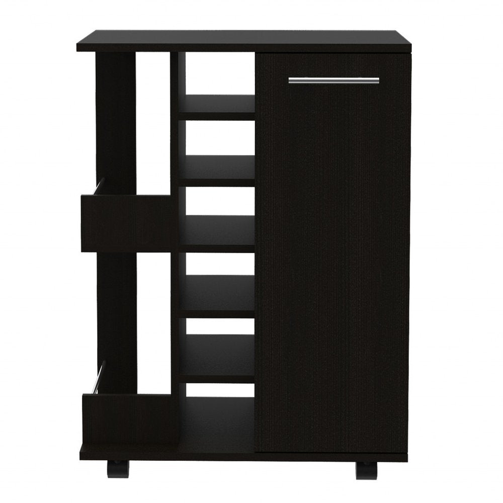 Black Rolling Bar Cart With Wine Storage HomeRoots