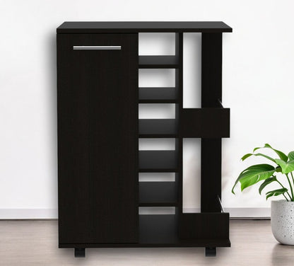 Black Rolling Bar Cart With Wine Storage HomeRoots