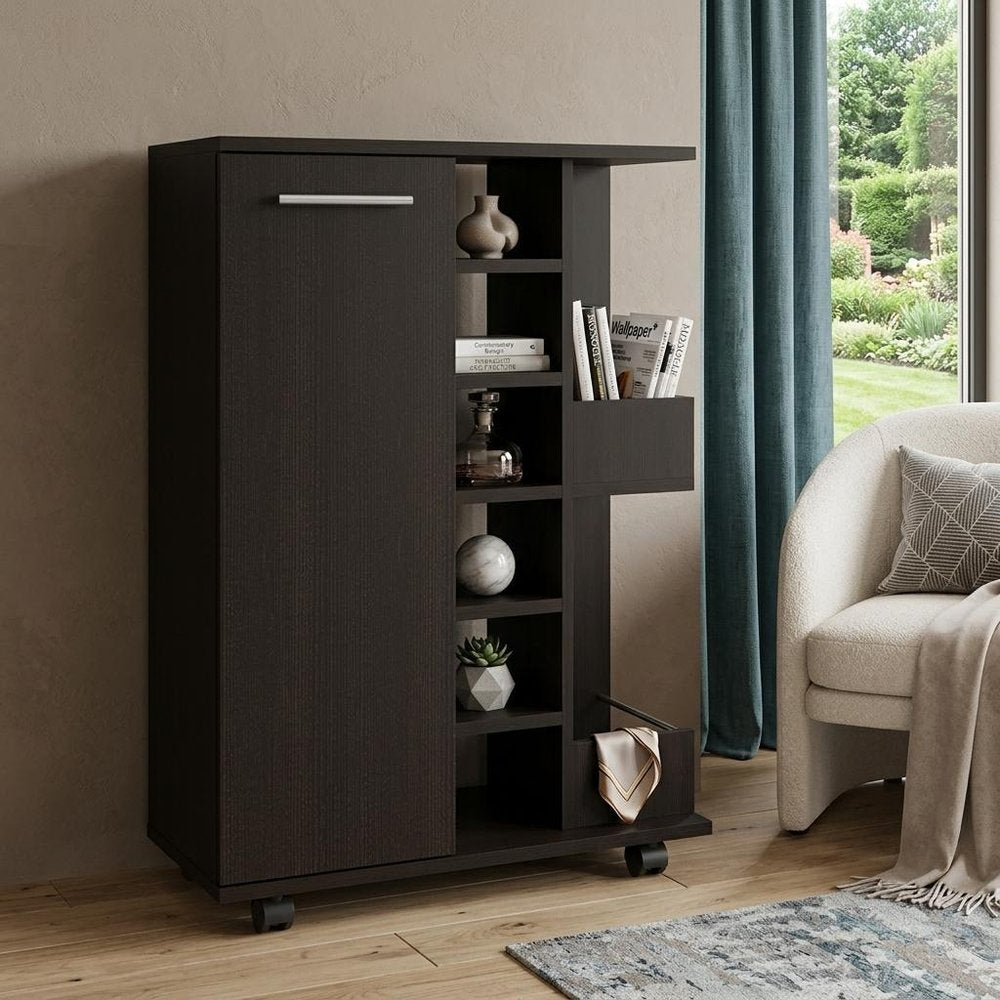 Black Rolling Bar Cart With Wine Storage HomeRoots