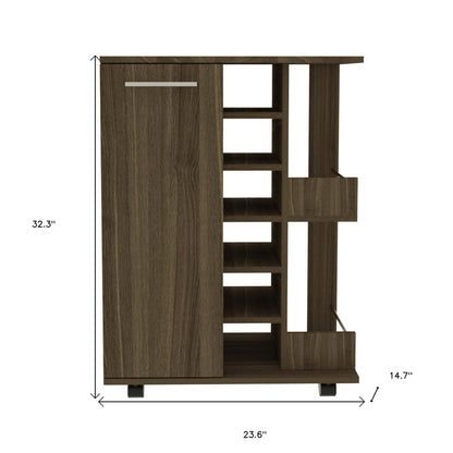 24" Walnut Wood Flat Door Rolling Kitchen Cart With Storage HomeRoots
