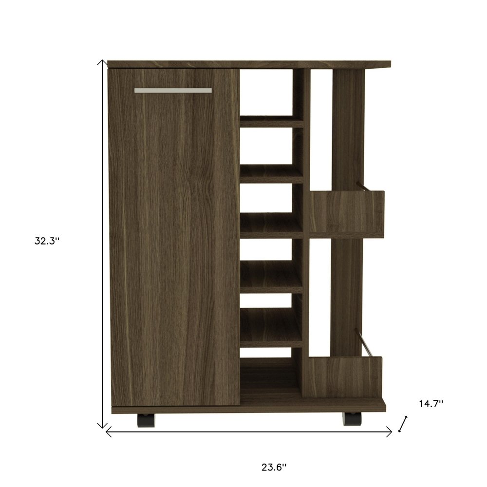 24" Walnut Wood Flat Door Rolling Kitchen Cart With Storage HomeRoots