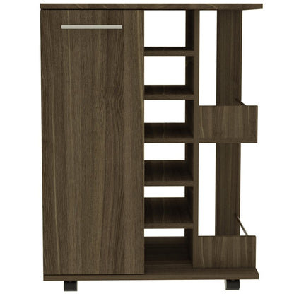 24" Walnut Wood Flat Door Rolling Kitchen Cart With Storage HomeRoots