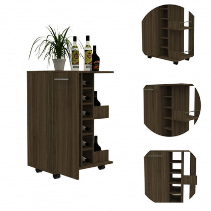 24" Walnut Wood Flat Door Rolling Kitchen Cart With Storage HomeRoots