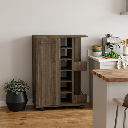 24" Walnut Wood Flat Door Rolling Kitchen Cart With Storage HomeRoots
