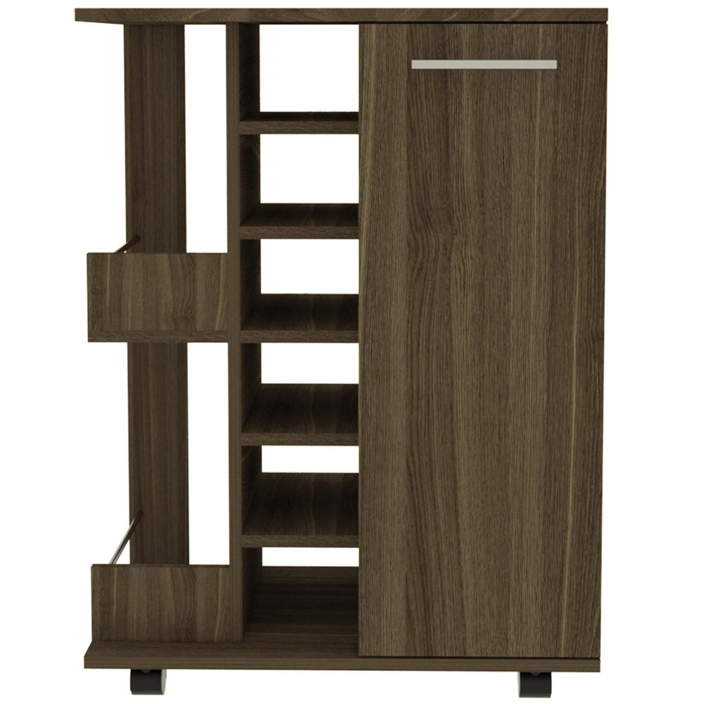 24" Walnut Wood Flat Door Rolling Kitchen Cart With Storage HomeRoots