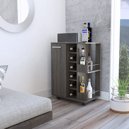 Espresso Rolling Bar Cart With Wine Storage