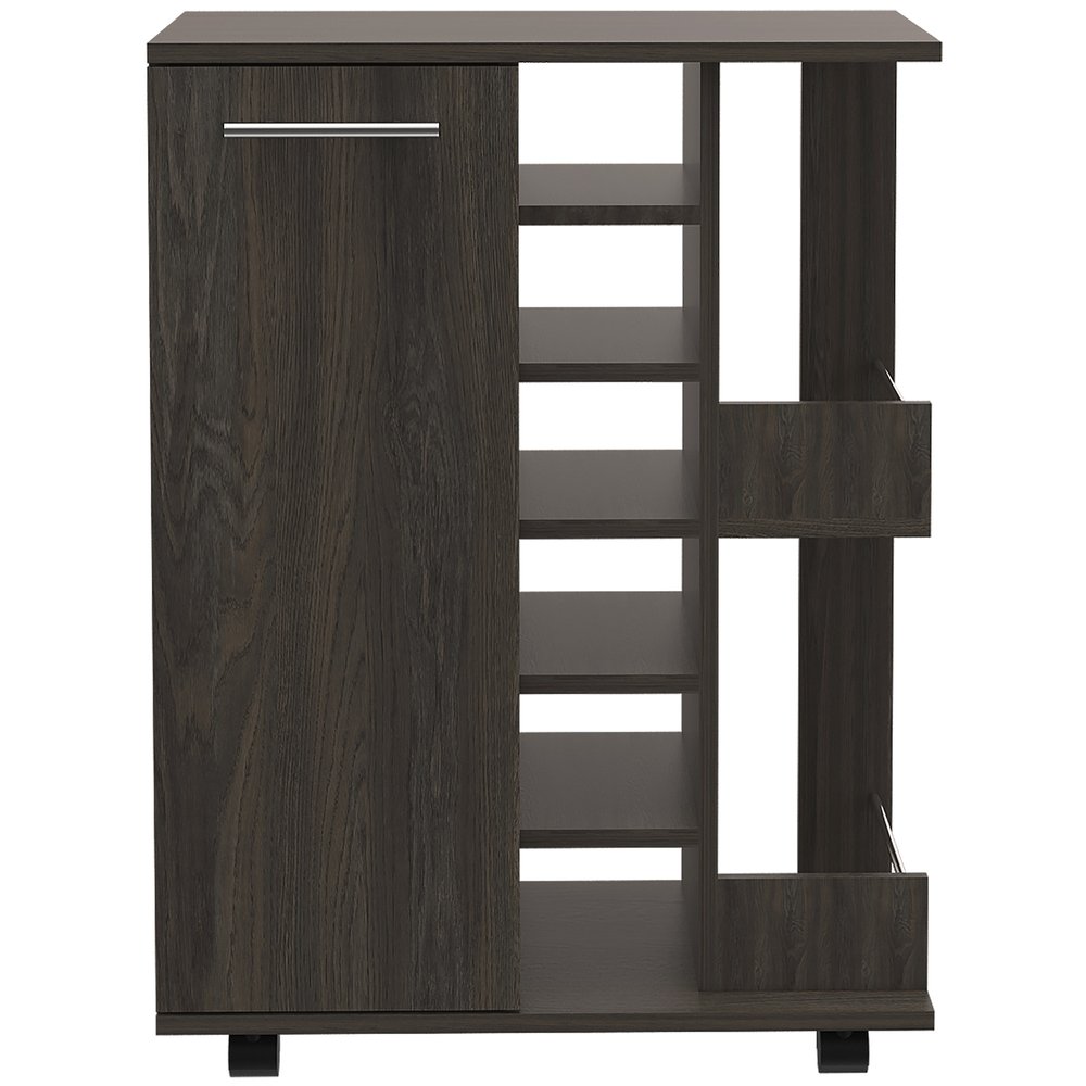 24" Espresso Wood Flat Door Rolling Kitchen Cart With Storage HomeRoots