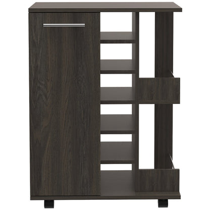 24" Espresso Wood Flat Door Rolling Kitchen Cart With Storage HomeRoots