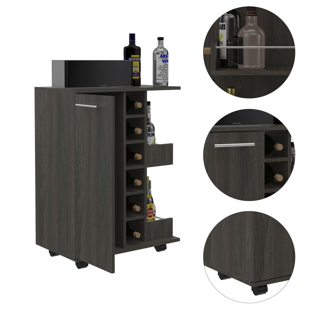 Espresso Rolling Bar Cart With Wine Storage