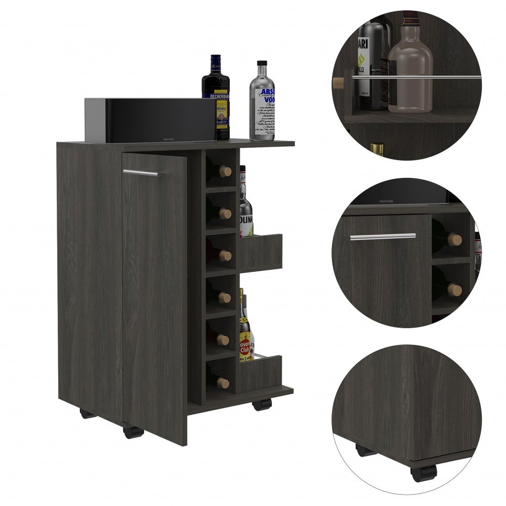24" Espresso Wood Flat Door Rolling Kitchen Cart With Storage HomeRoots