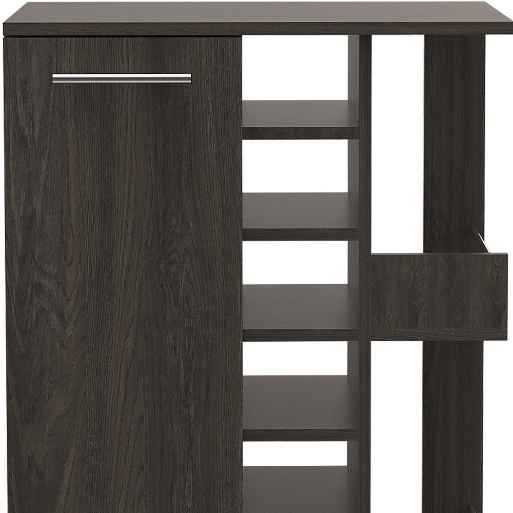 24" Espresso Wood Flat Door Rolling Kitchen Cart With Storage HomeRoots