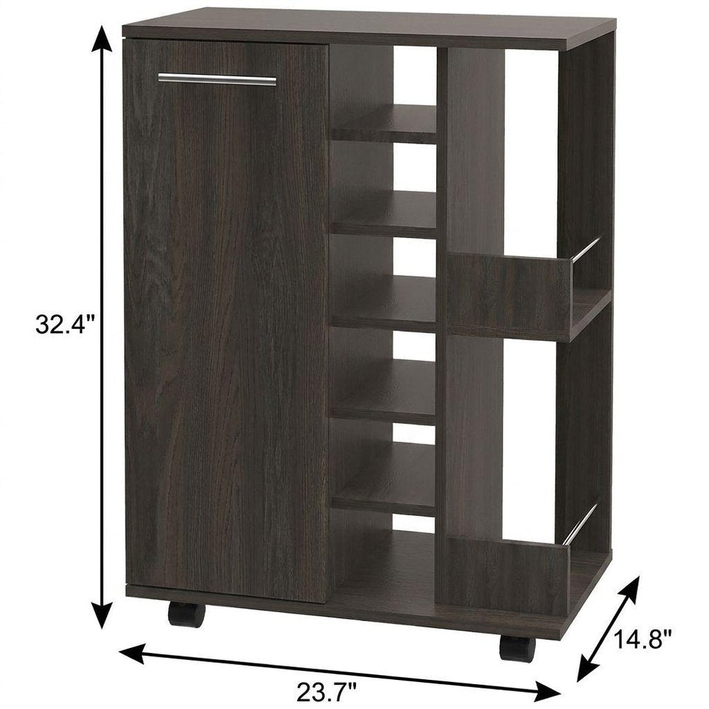 24" Espresso Wood Flat Door Rolling Kitchen Cart With Storage HomeRoots