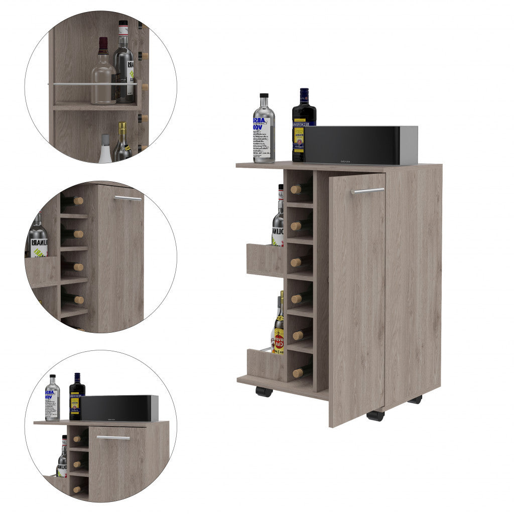 Light Gray Rolling Bar Cart With Wine Storage