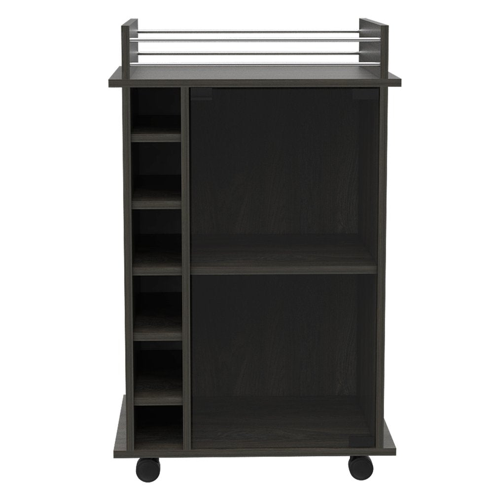 22" Espresso Wood Rolling Bar Cart With Wine Storage HomeRoots
