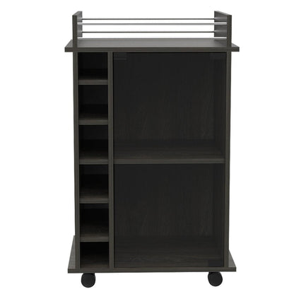 22" Espresso Wood Rolling Bar Cart With Wine Storage HomeRoots