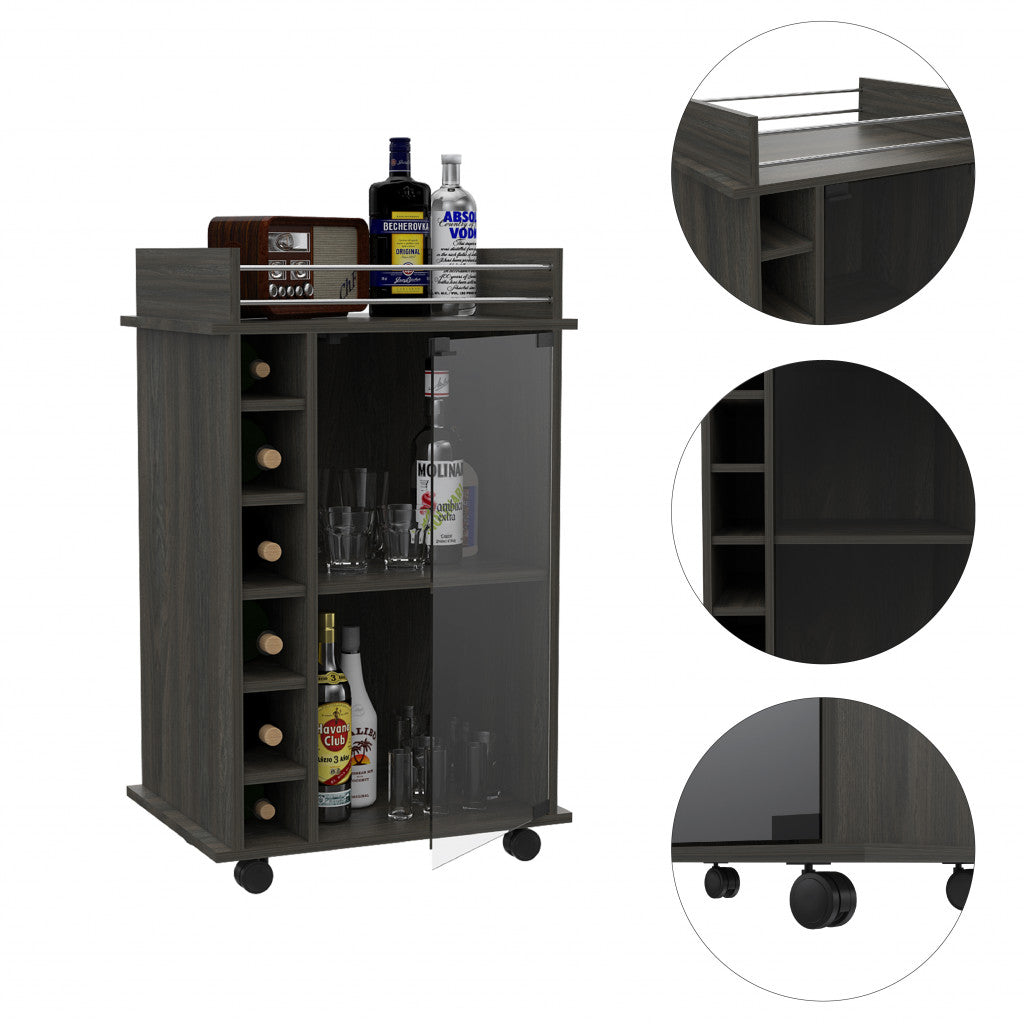 Espresso Rolling Bar Cart With Wine Storage