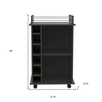 22" Espresso Wood Rolling Bar Cart With Wine Storage HomeRoots