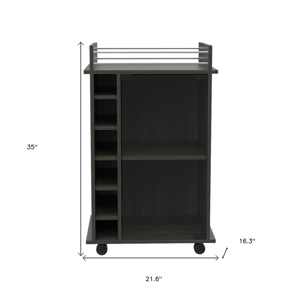 22" Espresso Wood Rolling Bar Cart With Wine Storage HomeRoots