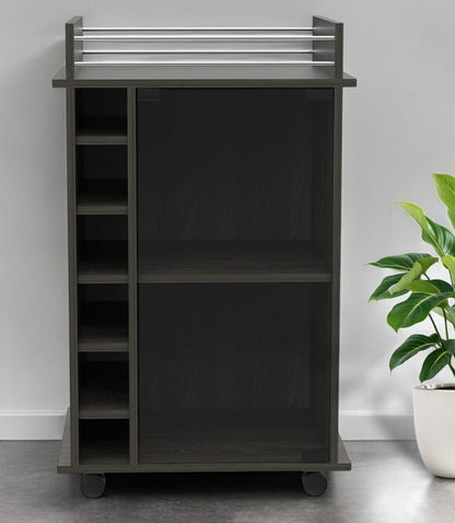 22" Espresso Wood Rolling Bar Cart With Wine Storage HomeRoots