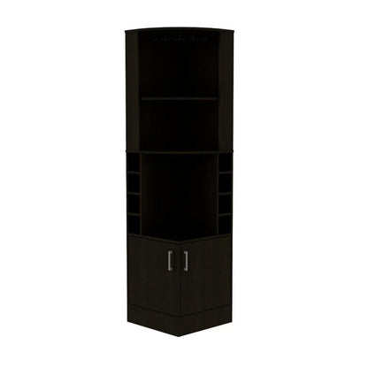 71" Black Wood Corner Bar Cabinet With Two Doors HomeRoots