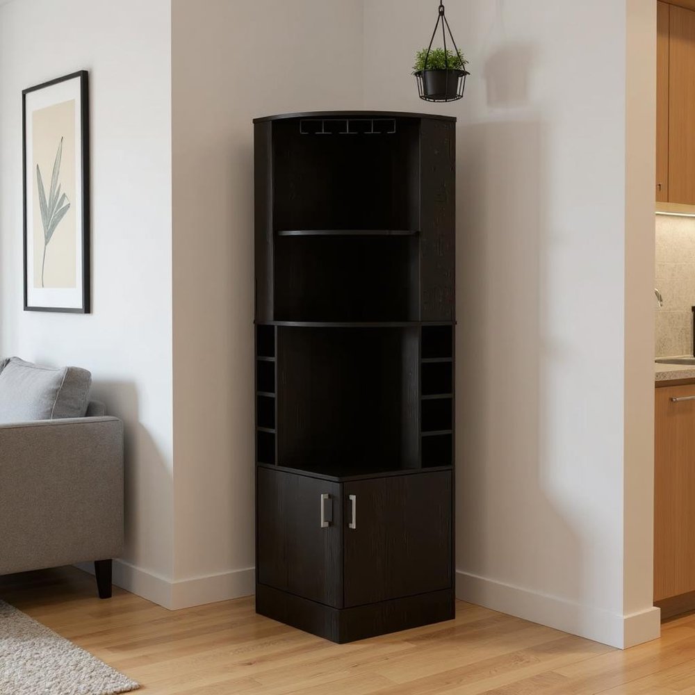 71" Black Wood Corner Bar Cabinet With Two Doors HomeRoots