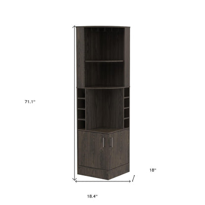 71" Dark Brown Wood Corner Bar Cabinet With Two Doors