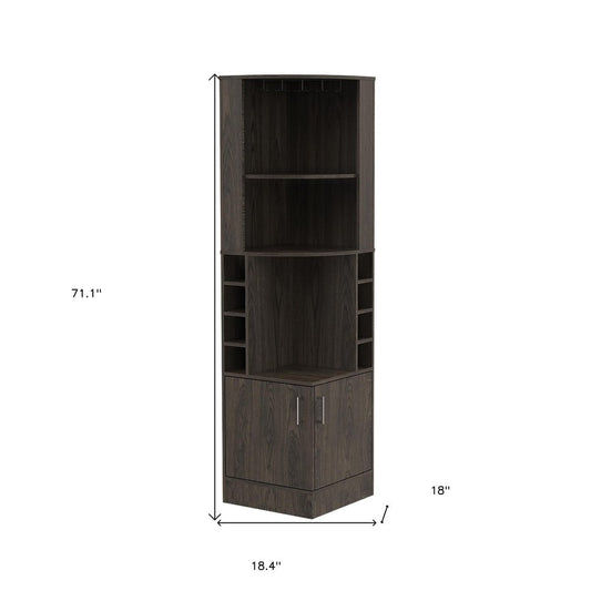 71" Dark Brown Wood Corner Bar Cabinet With Two Doors HomeRoots