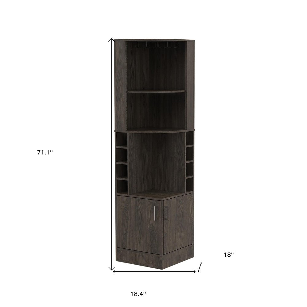 71" Dark Brown Wood Corner Bar Cabinet With Two Doors HomeRoots