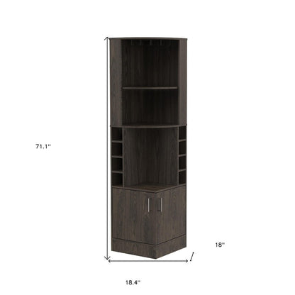 71" Dark Brown Wood Corner Bar Cabinet With Two Doors HomeRoots
