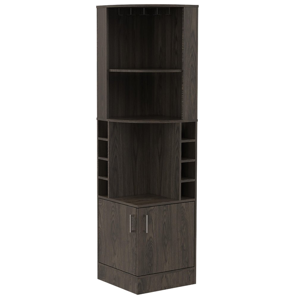 71" Dark Brown Wood Corner Bar Cabinet With Two Doors HomeRoots