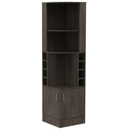 71" Dark Brown Wood Corner Bar Cabinet With Two Doors HomeRoots