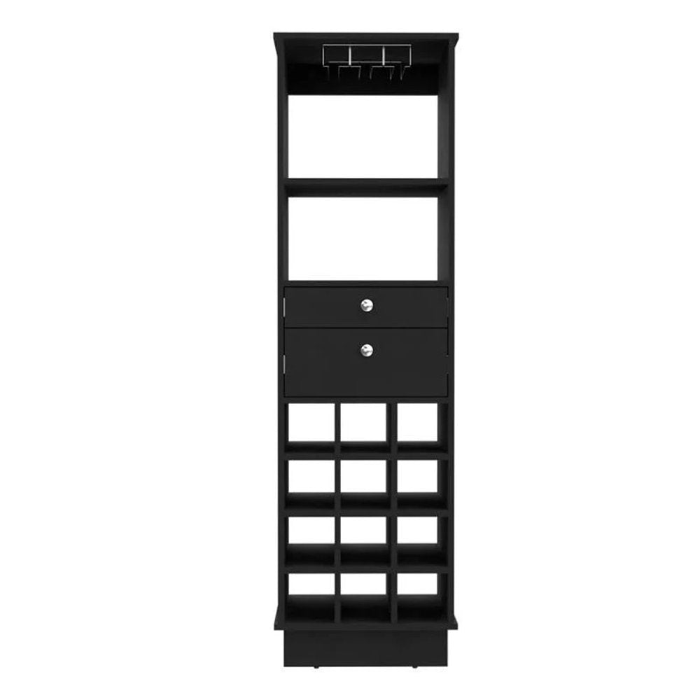 63" Black Wood Bar Cabinet With Two Drawers HomeRoots