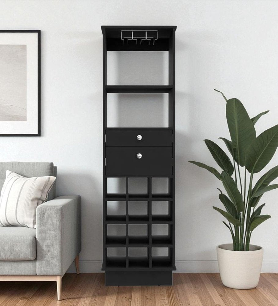 63" Black Wood Bar Cabinet With Two Drawers HomeRoots