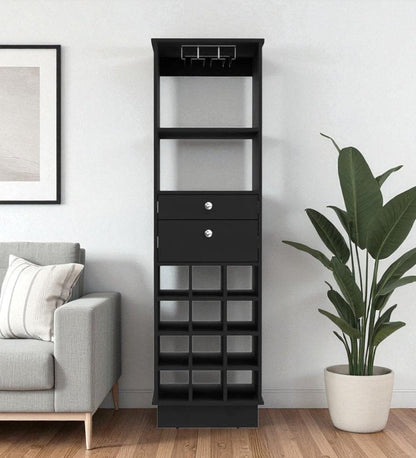 63" Black Wood Bar Cabinet With Two Drawers HomeRoots
