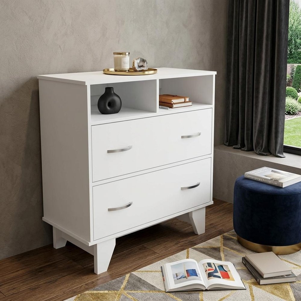 32" White Wood Two Drawer Dresser — view 4