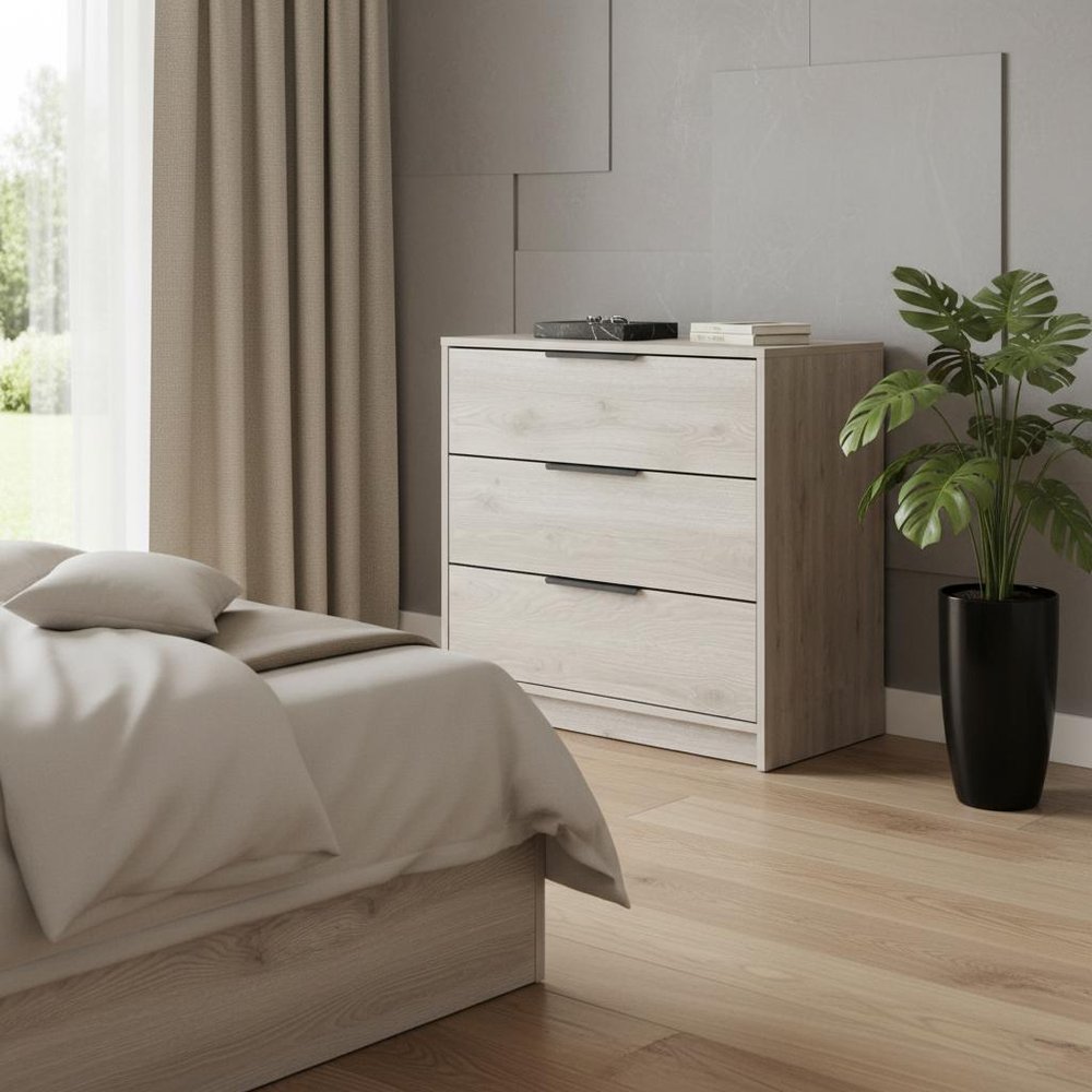28" Light Gray Wood Three Drawer Dresser — view 6