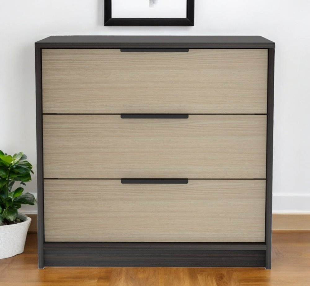 28" Brown And Black Three Drawer Dresser HomeRoots