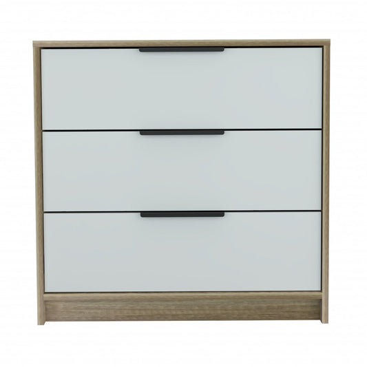 28" Brown And White Wood Three Drawer Dresser
