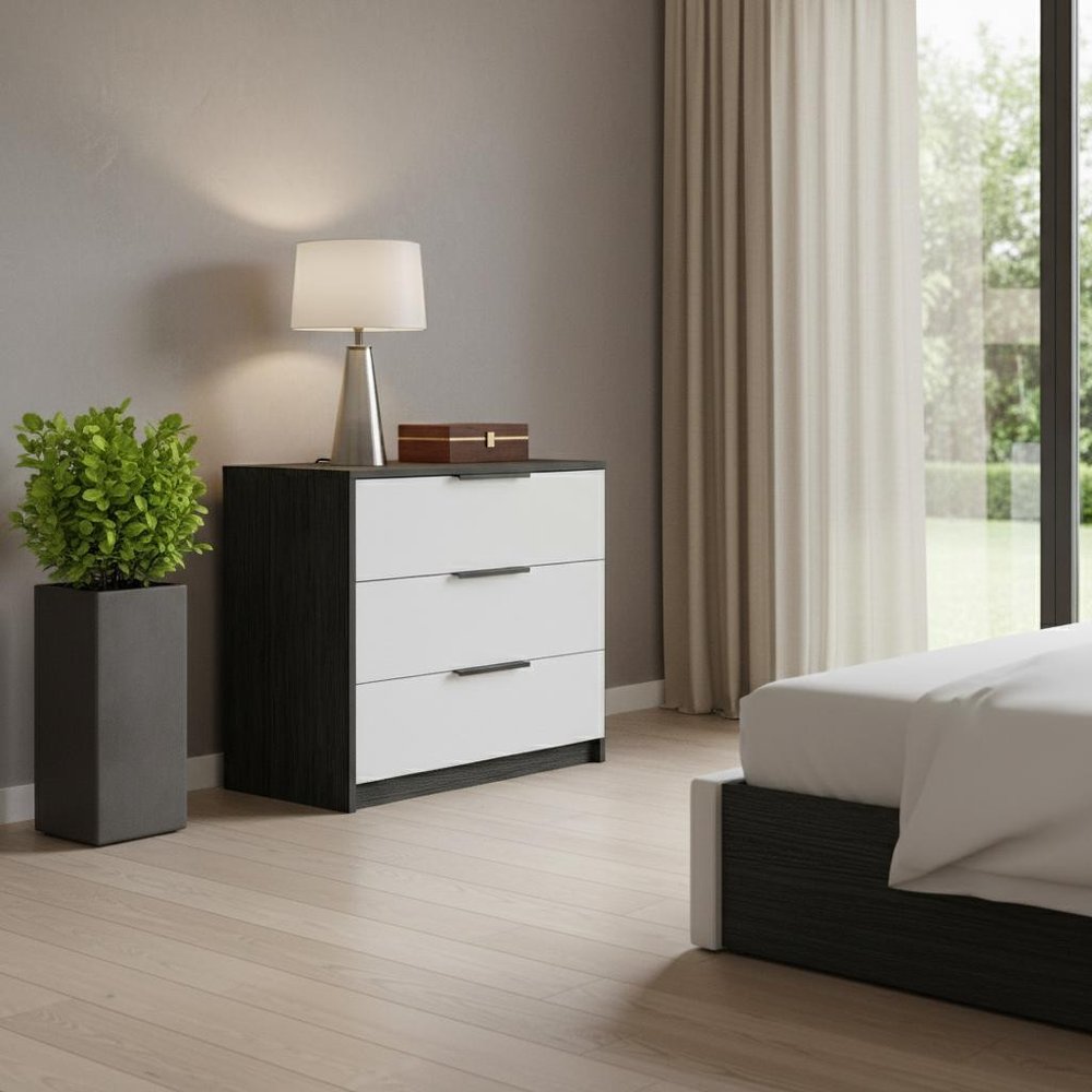 28" White And Smokey Oak Manufactured Wood Three Drawer Dresser HomeRoots