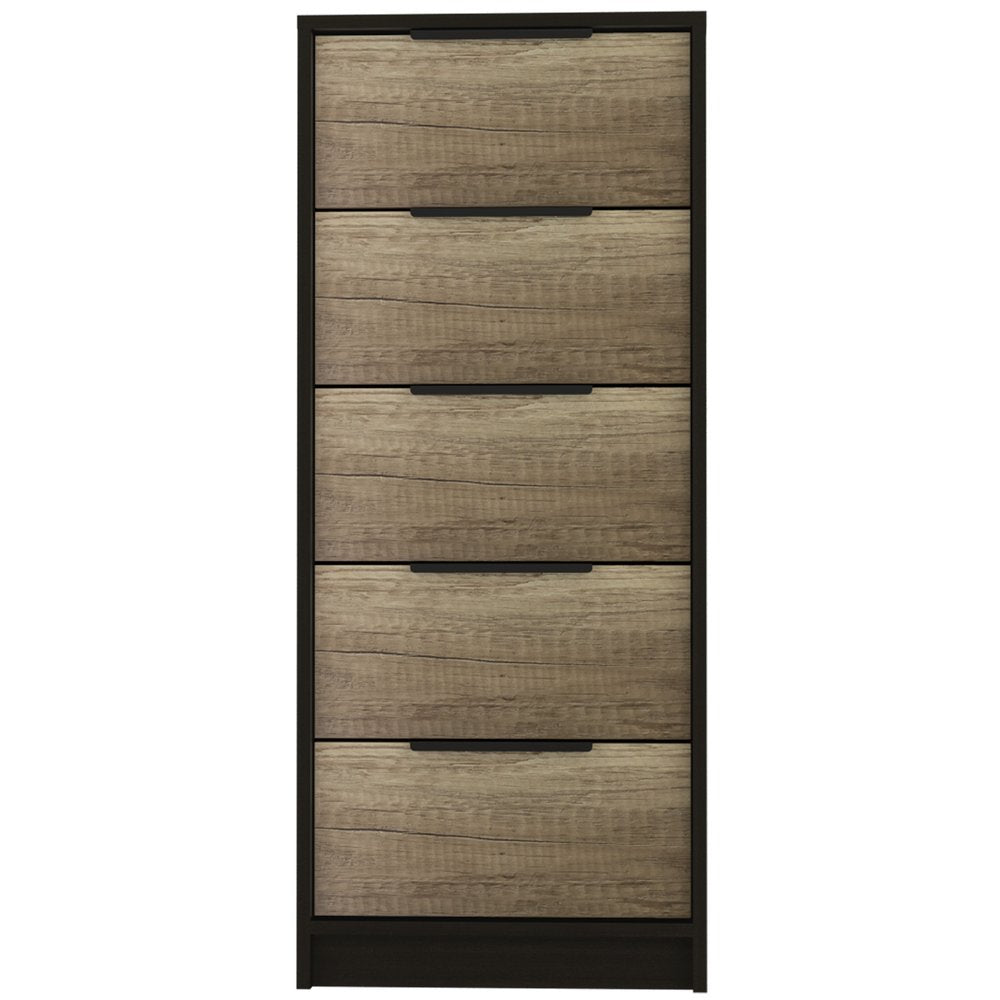 18" Black And Brown Wood Five Drawer Dresser — view 1