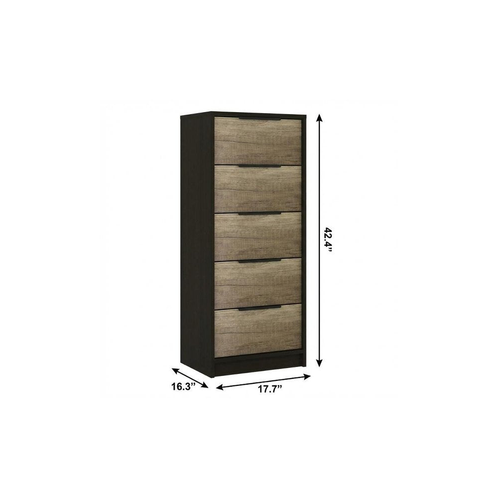 42" Black And Light Oak Manufactured Wood Five Drawer Chest HomeRoots