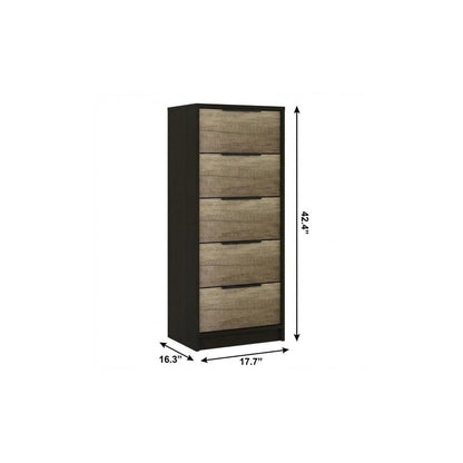 42" Black And Light Oak Manufactured Wood Five Drawer Chest HomeRoots